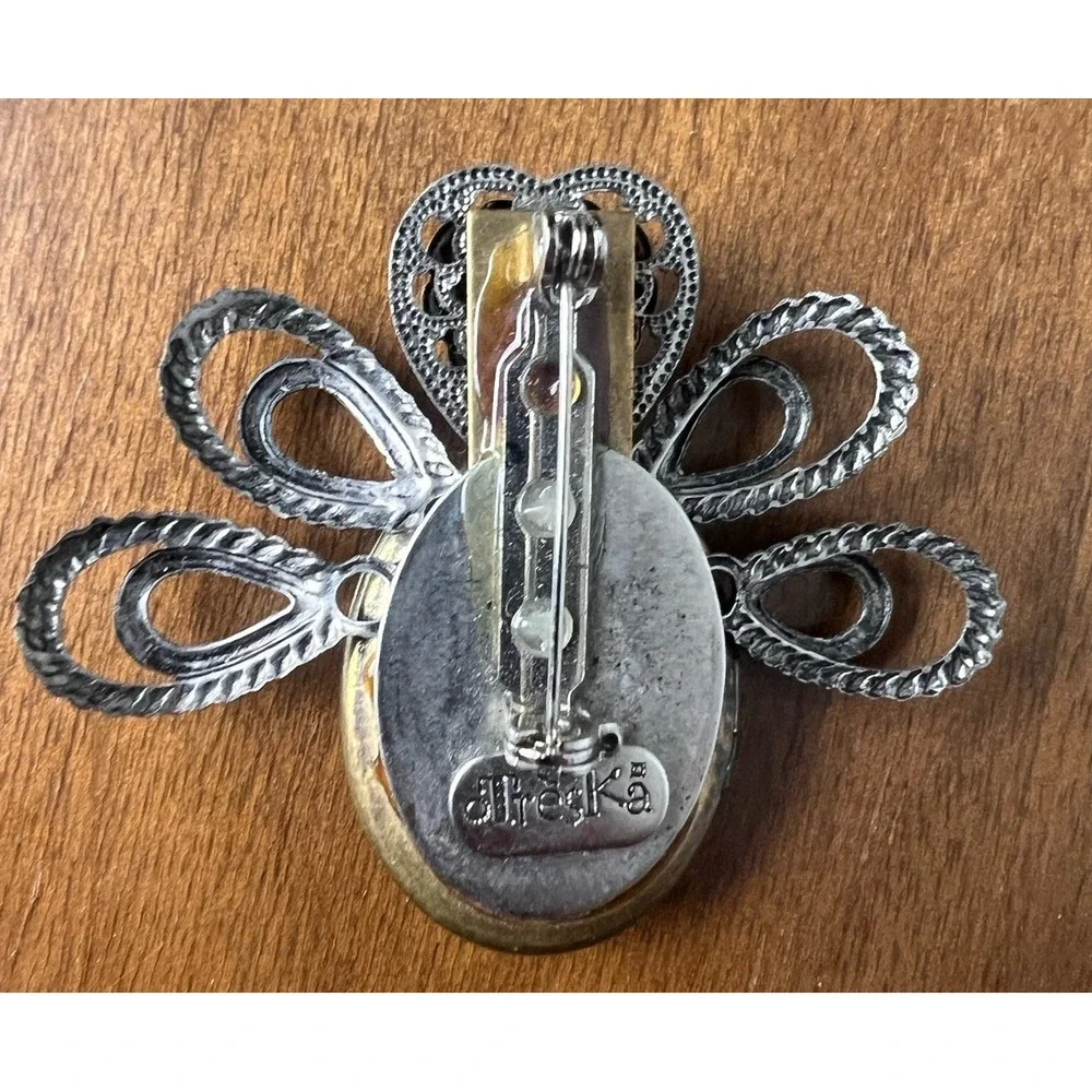 Silver Gold Heart‎ Angel Locket Brooch Pin TRESKA Signed